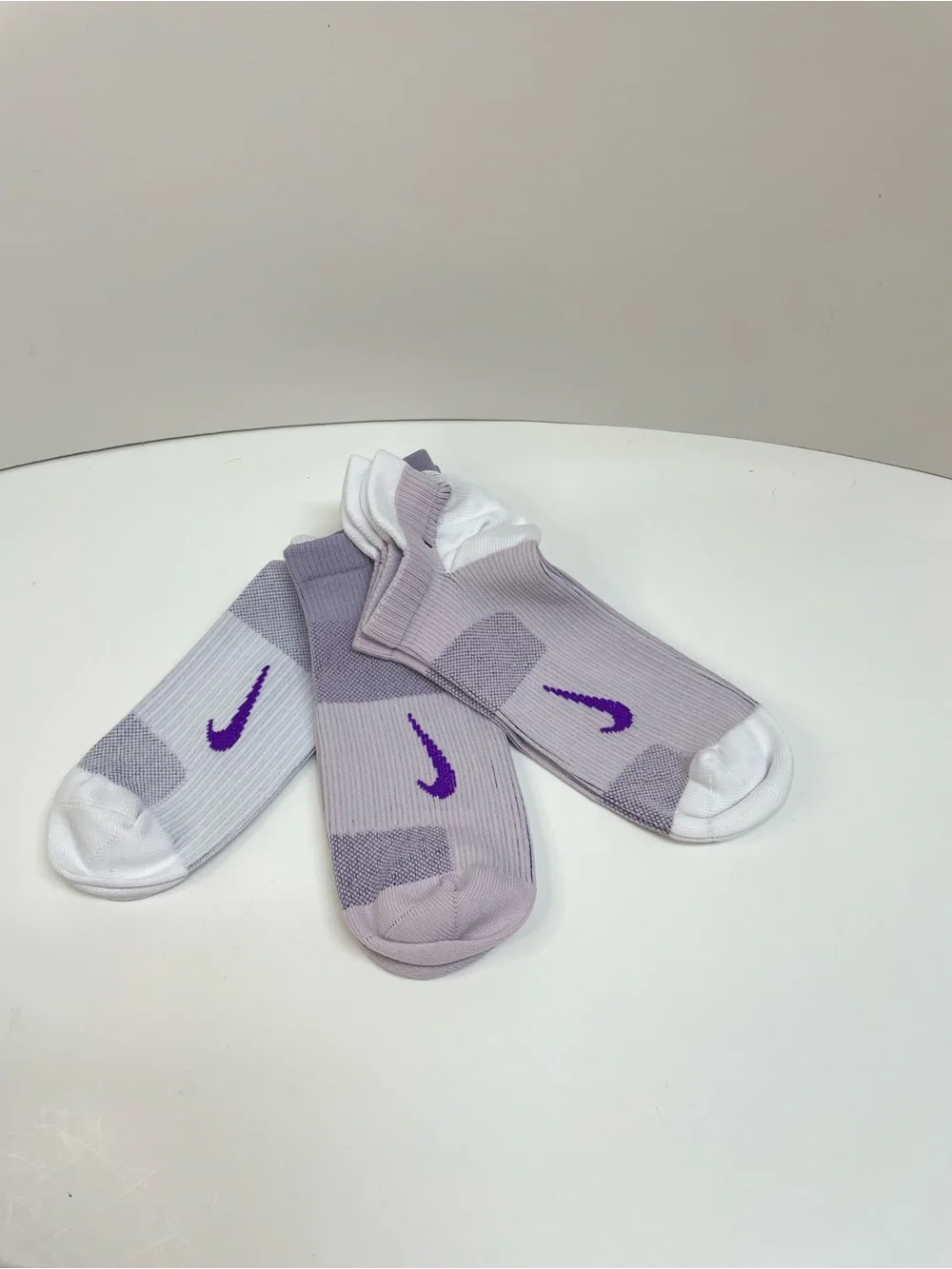 Nike Lavender & White Ankle Socks with Purple Swoosh Set of 3